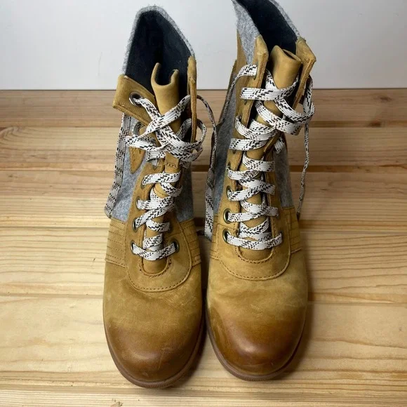 Sorel Joan of Arctic Wedge II Boots Leather Felt Ginger Herb Quarry Ankle Wedge - Picture 3 of 4